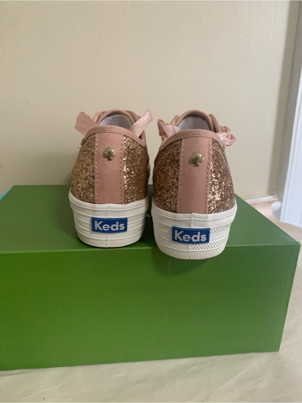 Keds X Kate Spade Glitter Sneakers Pink Rose Gold Size 6.5 Shoes W/ Original Box - Picture 5 of 12